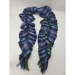 G.H. Bass & Co‎ Winter Scarf One Size Blue Green Purple Plaid Rouched 80LX11W